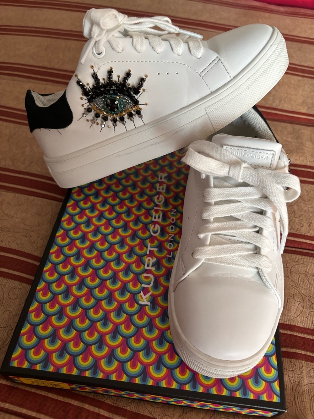 Kurt Geiger White Sneakers with Embellished Beaded Eye